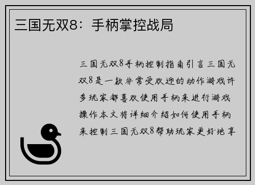 三国无双8：手柄掌控战局
